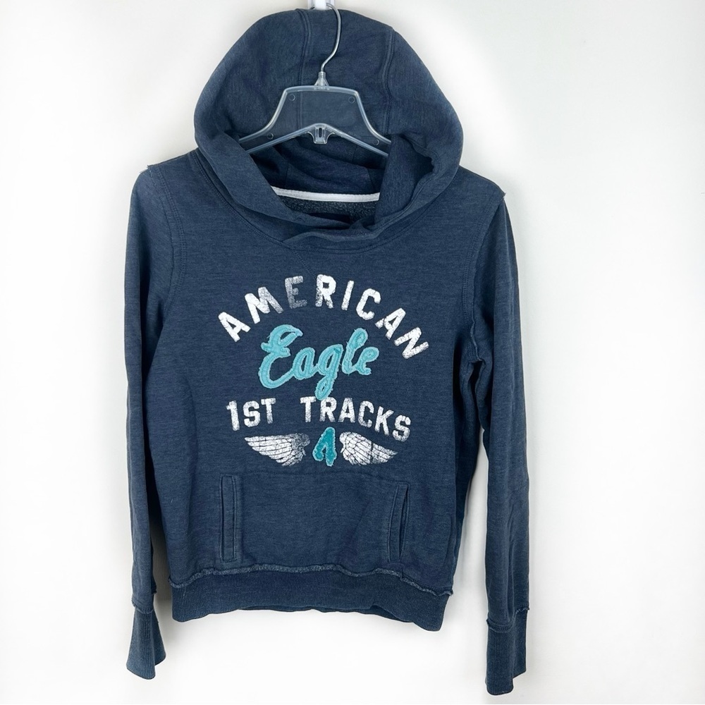 Vintage Y2K American Eagle Hoodie Womens Blue Medium